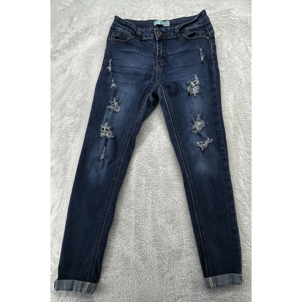 Wax Jeans Jeans Womens 7 Blue‎ Butt I Love You Skinny Mid Rise Distressed Cuffed